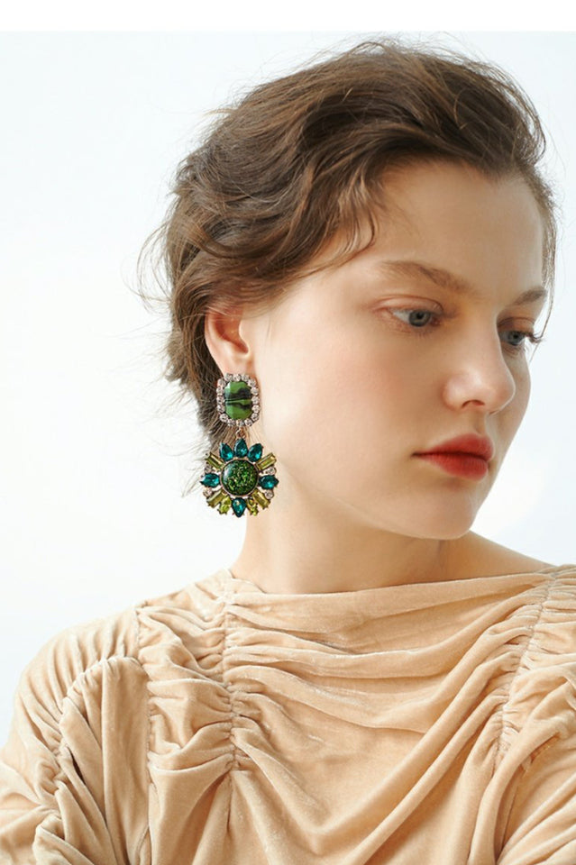 Green Dimond Dangle Earrings | Dress In Beauty