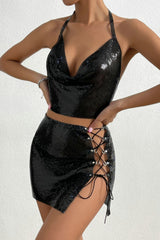 Sequin Tie Back Crop Top + Skirt Set | Dress In Beauty