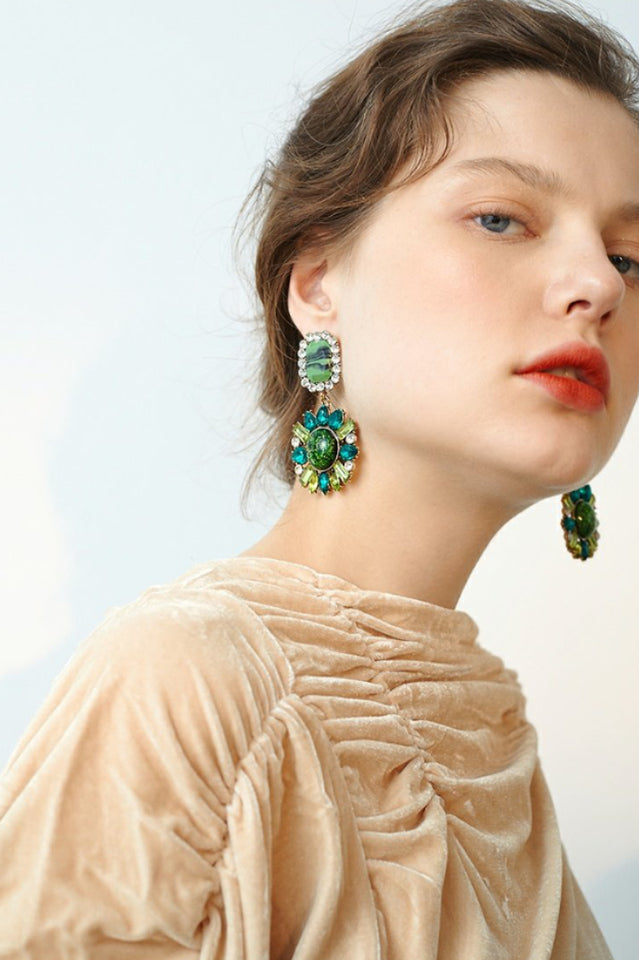 Green Dimond Dangle Earrings | Dress In Beauty