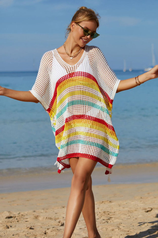 Rainbow Stripe Openwork Slit Cover Up | Dress In Beauty