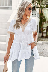 Contrast Short Sleeve Tiered Blouse | Dress In Beauty