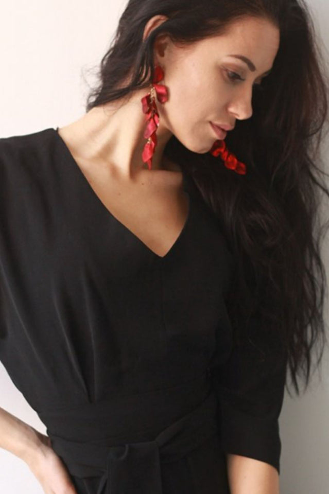 Red Petal Tassel Earrings | Dress In Beauty