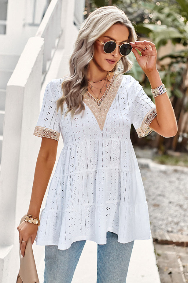 Contrast Short Sleeve Tiered Blouse | Dress In Beauty