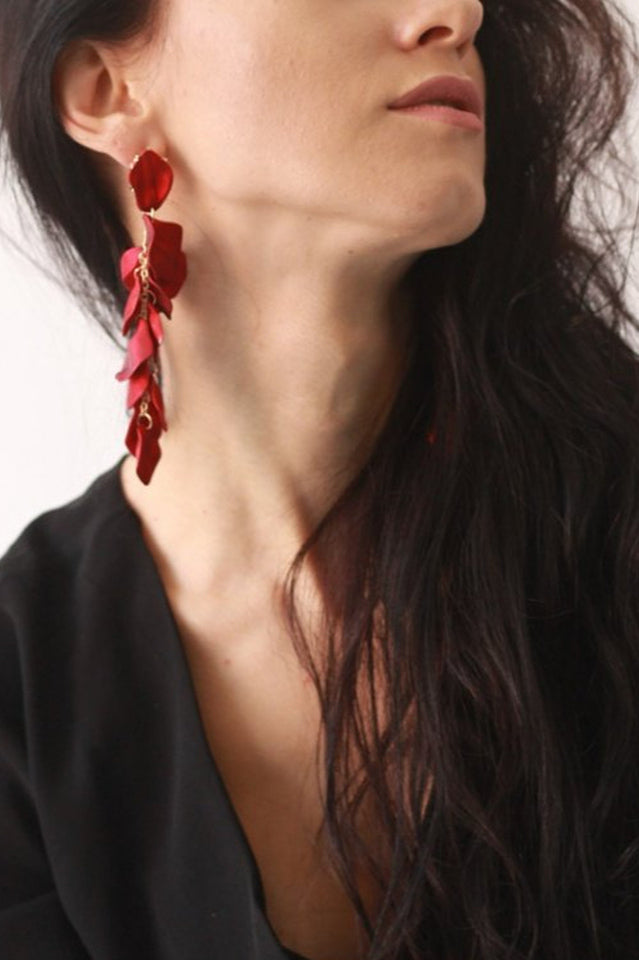 Red Petal Tassel Earrings | Dress In Beauty