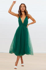 Plunging Neck Backless Mesh Midi Dress | Dress In Beauty
