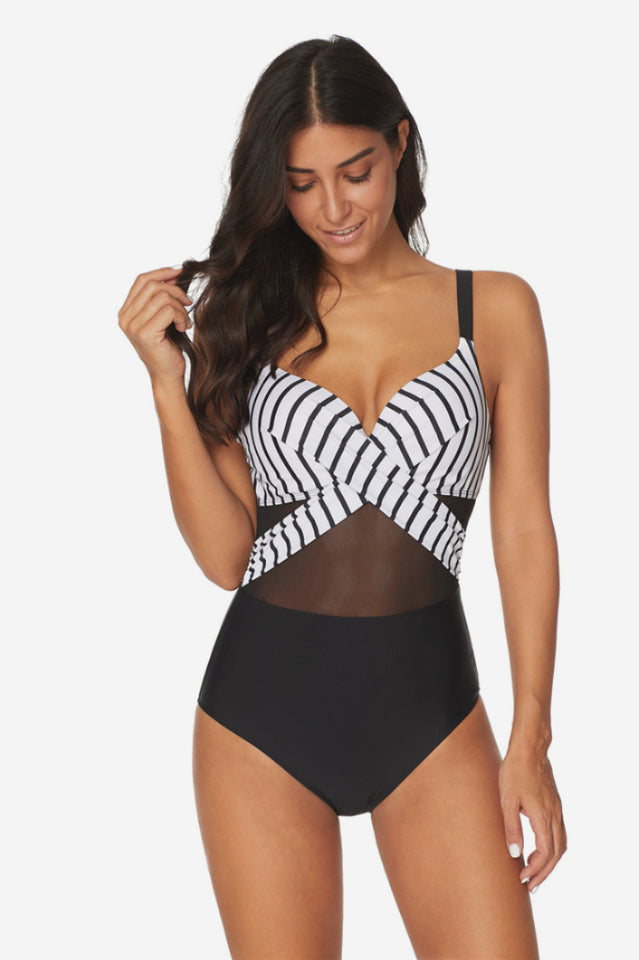 Mesh Striped One Piece Swimwear - Dress In Beauty