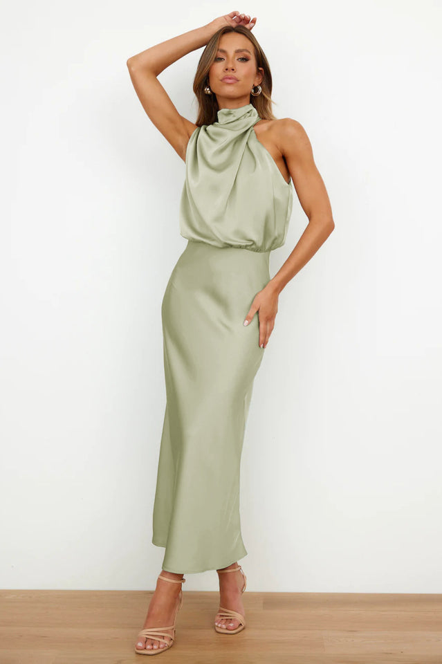 Halter Sleeveless Satin Bridesmaid Dress | Dress In Beauty