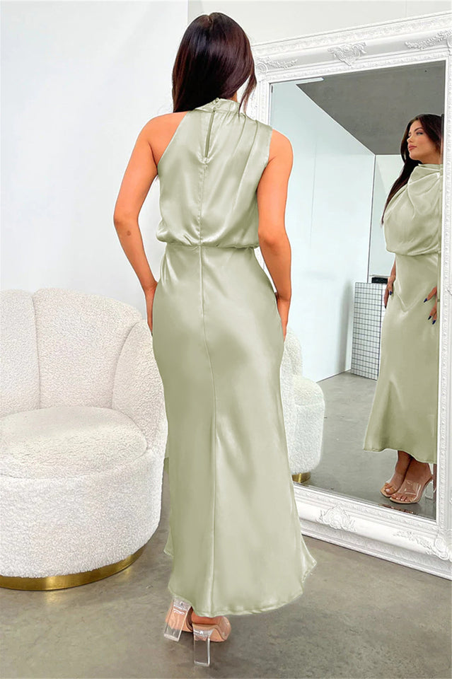 Halter Sleeveless Satin Bridesmaid Dress | Dress In Beauty