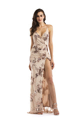 Sequin Halter Backless Split Cocktail Dress - Dress In Beauty