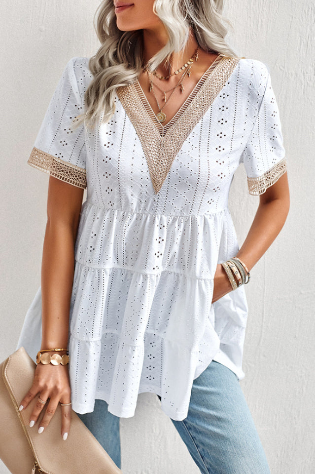 Contrast Short Sleeve Tiered Blouse | Dress In Beauty