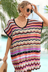 Rainbow Stripe Scalloped V-Neck Cover-Up Dress | Dress In Beauty