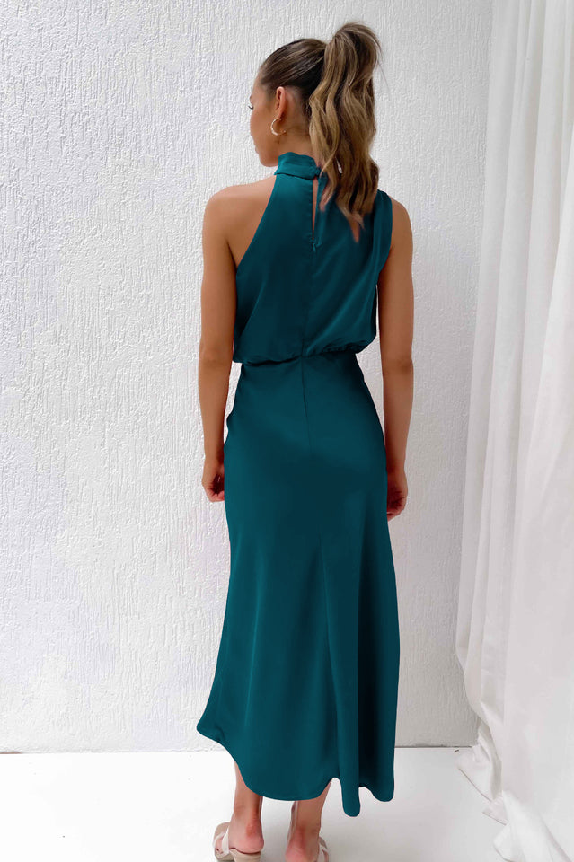 Halter Sleeveless Satin Bridesmaid Dress | Dress In Beauty