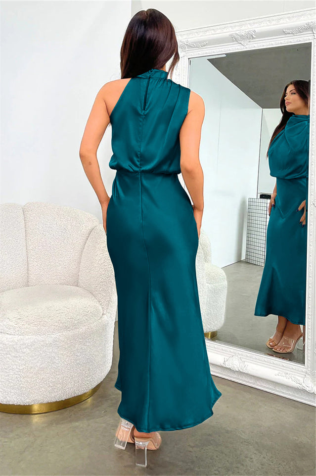 Halter Sleeveless Satin Bridesmaid Dress | Dress In Beauty