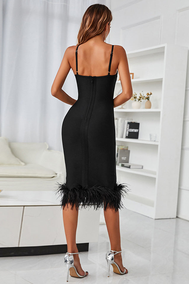 Cayia Feather Midi Bandage Dress | Dress In Beauty