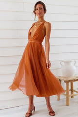 Plunging Neck Backless Mesh Midi Dress | Dress In Beauty