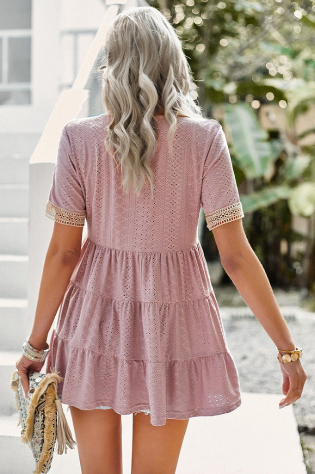 Contrast Short Sleeve Tiered Blouse | Dress In Beauty