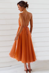 Plunging Neck Backless Mesh Midi Dress | Dress In Beauty