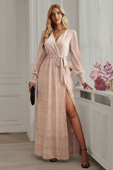 Leandra Front Split Shimmer Maxi Dress | Dress In Beauty