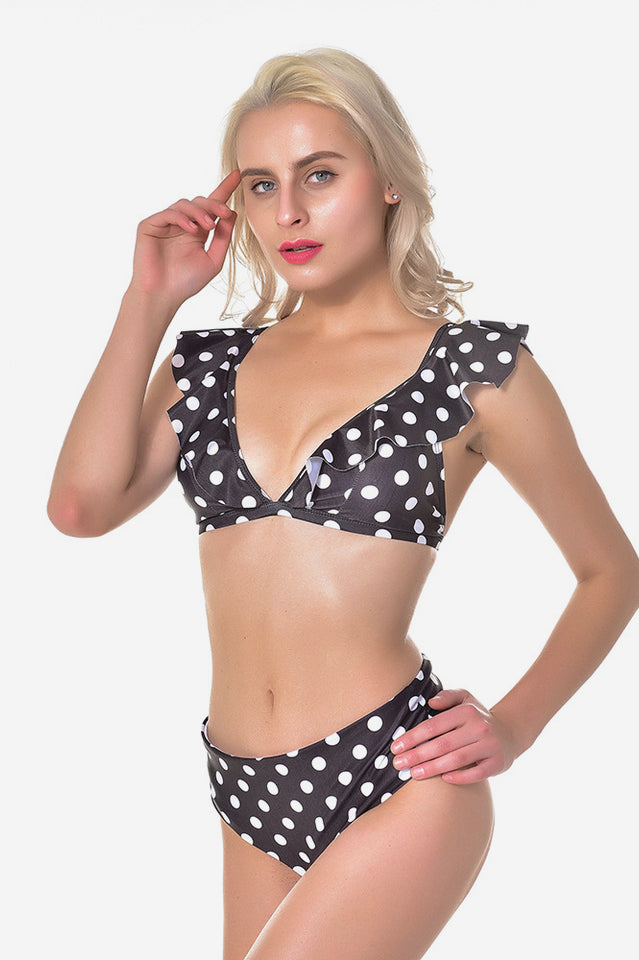 Polka Dot High Waist Ruffle Bikini - Dress In Beauty