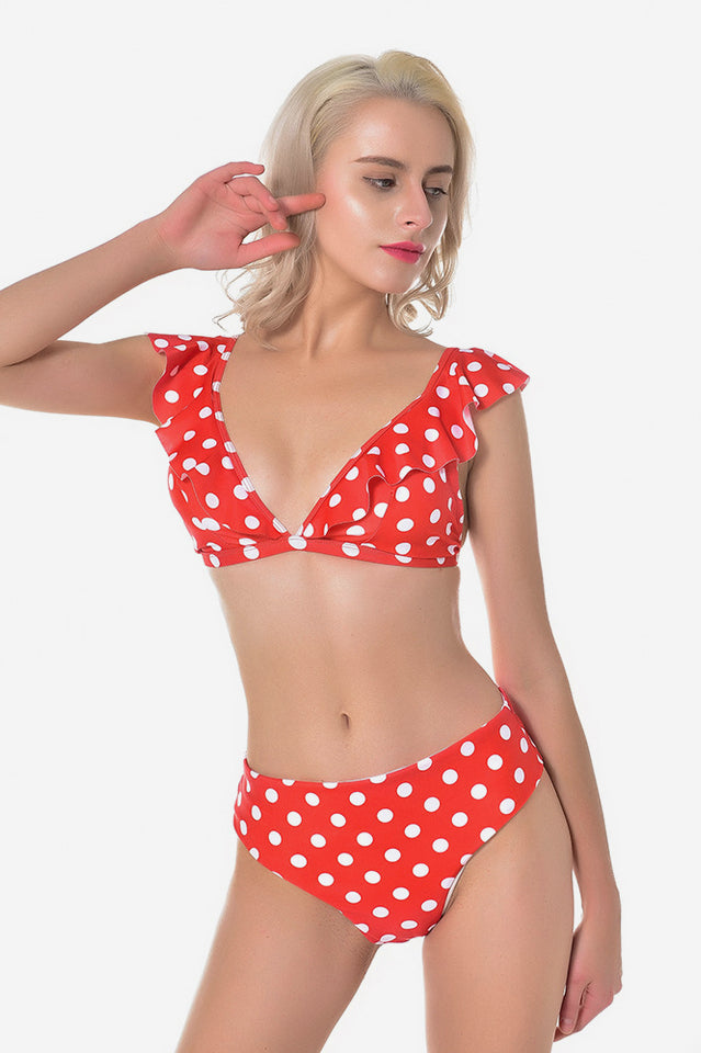 Polka Dot High Waist Ruffle Bikini - Dress In Beauty