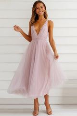 Plunging Neck Backless Mesh Midi Dress | Dress In Beauty