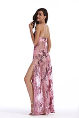 Sequined Sling Backless Split Dress - Dress In Beauty