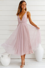 Plunging Neck Backless Mesh Midi Dress | Dress In Beauty