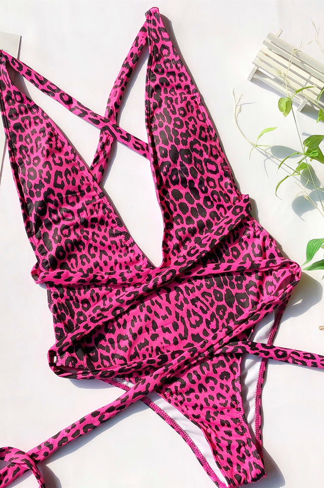 Leopard Criss Cross One Piece Swimwear - Dress In Beauty