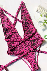 Leopard Criss Cross One Piece Swimwear - Dress In Beauty