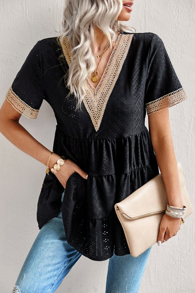 Contrast Short Sleeve Tiered Blouse | Dress In Beauty