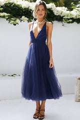 Plunging Neck Backless Mesh Midi Dress | Dress In Beauty
