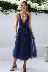 Plunging Neck Backless Mesh Midi Dress | Dress In Beauty