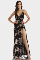 Sequin Halter Backless Split Cocktail Dress - Dress In Beauty