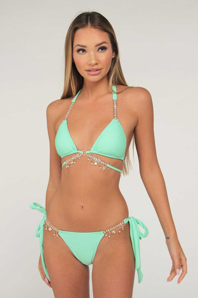 Diamond Chain Triangle Bikini Set S Mint