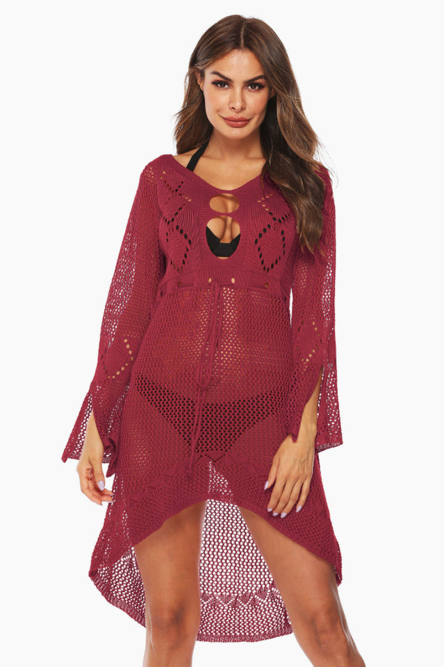 Hollow Out Trumpet Sleeve Cover Up - Dress In Beauty