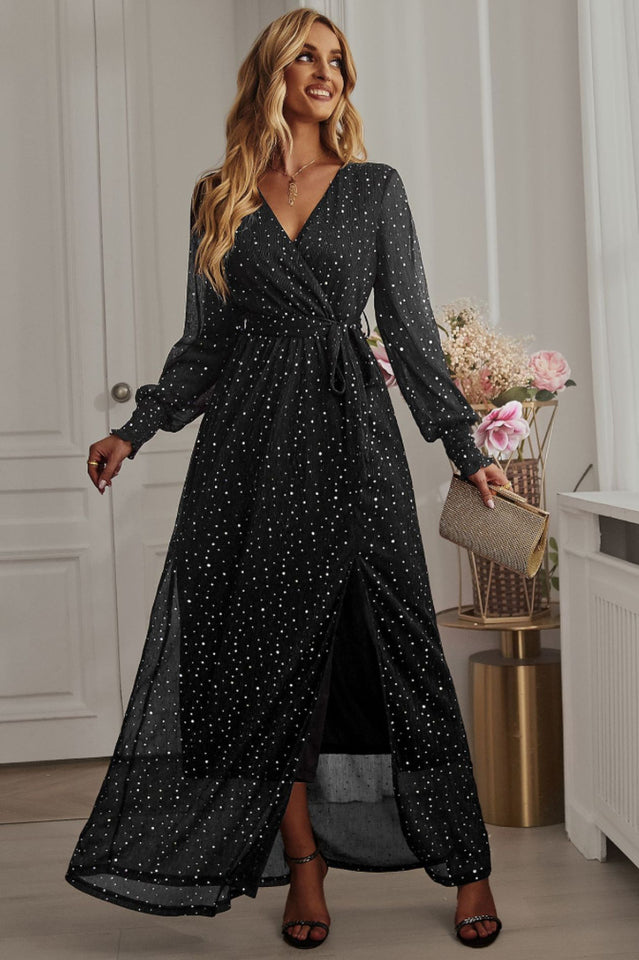 Leandra Front Split Shimmer Maxi Dress | Dress In Beauty