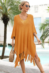 Fringe Trim Dolman Sleeve Openwork Cover Up | Dress In Beauty