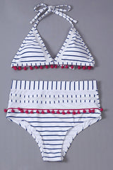 Mesh Hollow Out Stripe Tassel Bikini Set - Dress In Beauty