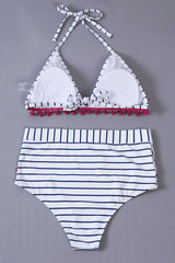 Mesh Hollow Out Stripe Tassel Bikini Set - Dress In Beauty