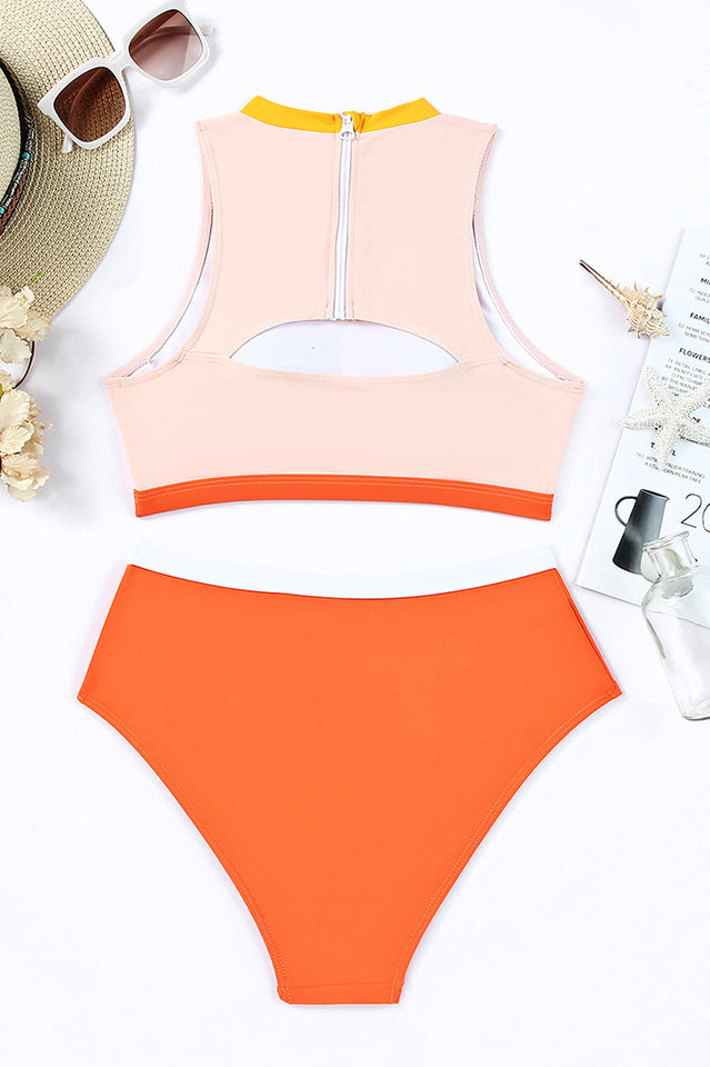 Color Block Zipped Cut Out Bikini Set | Dress In Beauty