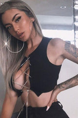 Rhinestone Lace Up Front Crop Top - Dress In Beauty