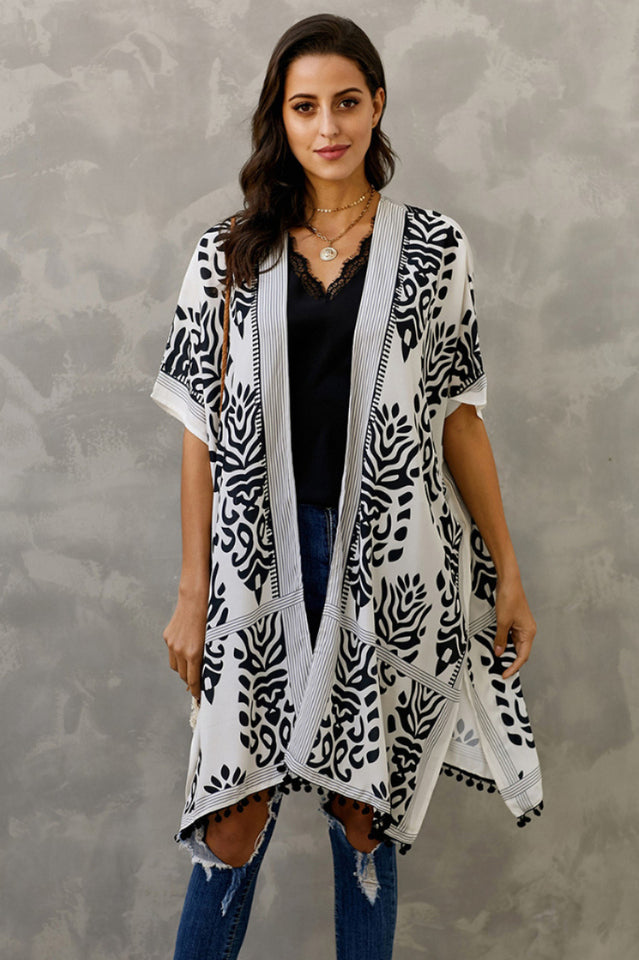 Seaside Resort Cardigan Printed Pompom Kimono | Dress In Beauty