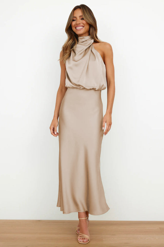 Halter Sleeveless Satin Bridesmaid Dress | Dress In Beauty