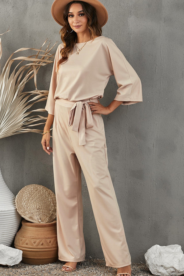 Belted Three-Quarter Sleeve Jumpsuit | Dress In Beauty