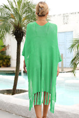 Fringe Trim Dolman Sleeve Openwork Cover Up | Dress In Beauty