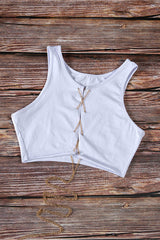 Rhinestone Lace Up Front Crop Top - Dress In Beauty