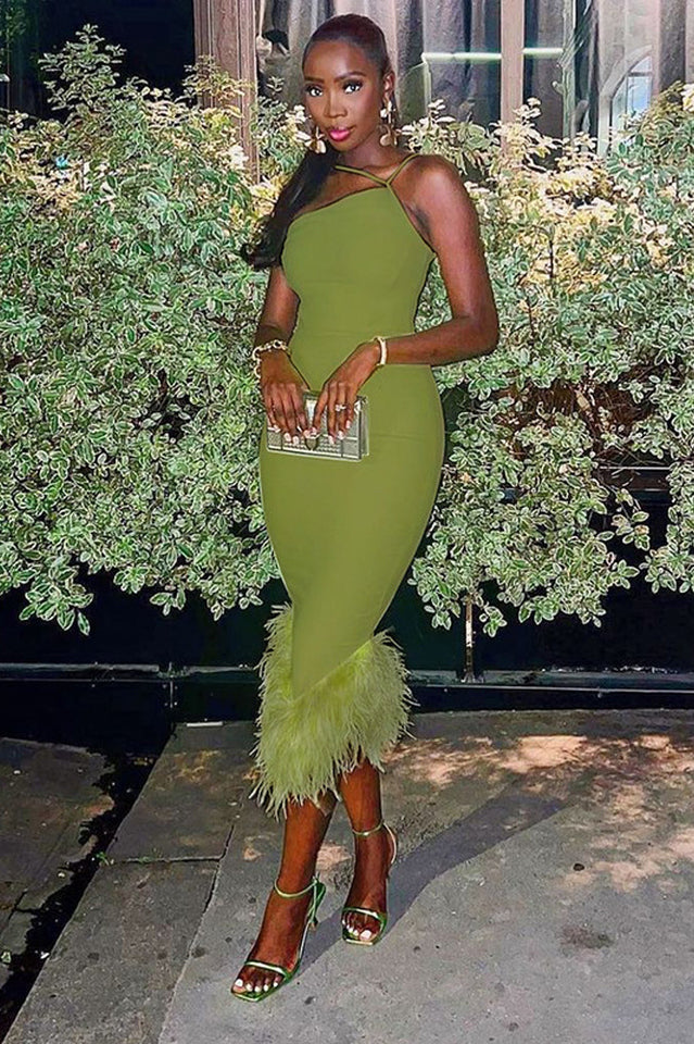 One Shoulder Halter Fur Swing Dress | Dress In Beauty