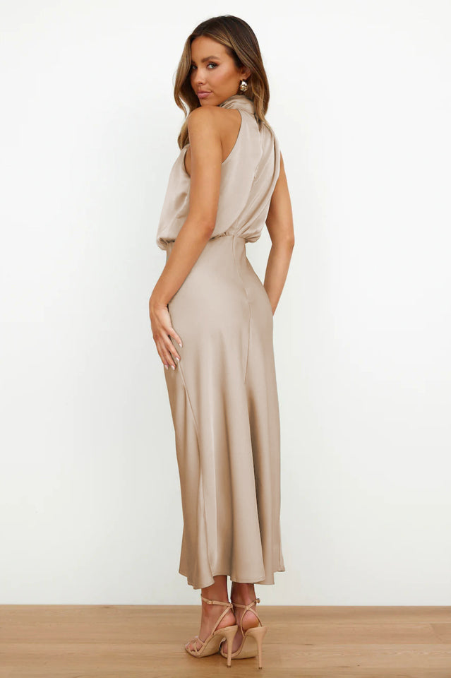 Halter Sleeveless Satin Bridesmaid Dress | Dress In Beauty