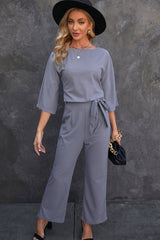 Belted Three-Quarter Sleeve Jumpsuit | Dress In Beauty