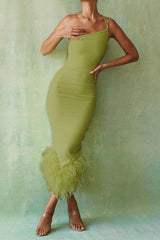 One Shoulder Halter Fur Swing Dress | Dress In Beauty